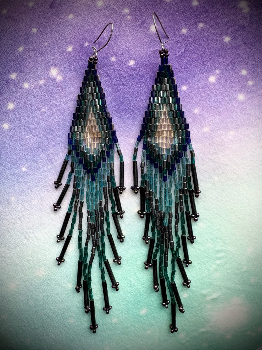 Vintage Chipita Shoulder Duster Beaded Earrings blue teal